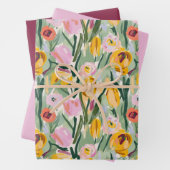 Geschilderd Bloemen Tulp & Zonnebloem Wrapping Pap Inpakpapier Vel (In situ)