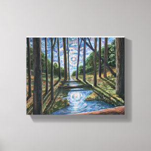 Geschilderd bos met Stroom Canvas Afdruk
