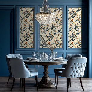 Geschilderd bos met vogels Chinoiserie stijl Behang