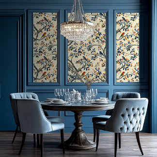 Geschilderd bos met vogels Chinoiserie stijl Behang