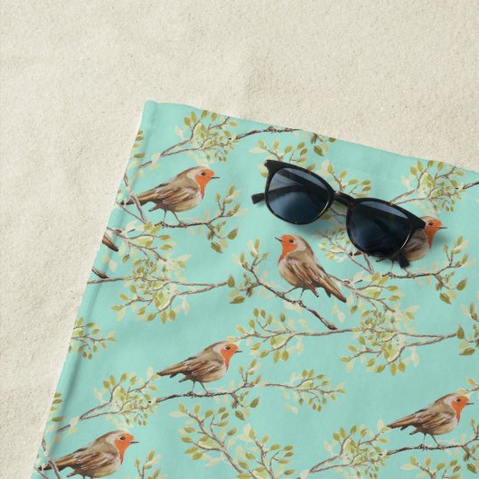 geschilderd Europees Robin vogelpatroon Strandlaken (In situ)