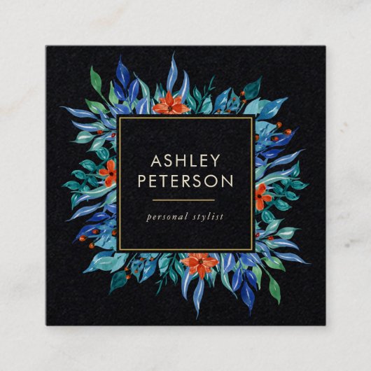 Geschilderd Floral Botanisch Elegant Modern Vierkante Visitekaartje (Voorkant)