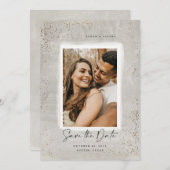Geschilderd Grijs en Gouden Sparkle sparen de Datu Save The Date (Voorkant / Achterkant)