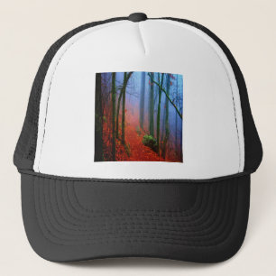 Geschilderd herfstblauw bos mist trucker pet