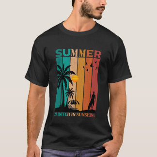 Geschilderd in Retro Zomer T-Shirt met Zonneschijn