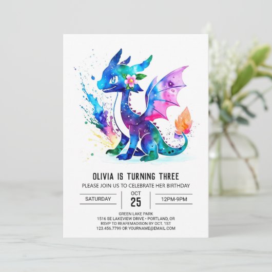 Geschilderd Kleurrijke Draak Digitale Meisje Verja Kaart (Staand voorkant)