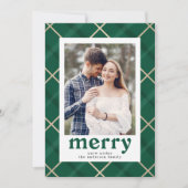 Geschilderd Plaid Groen en Goud 3 Foto Feestdagenkaart (Voorkant)