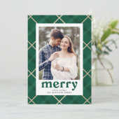 Geschilderd Plaid Groen en Goud 3 Foto Feestdagenkaart (Staand voorkant)