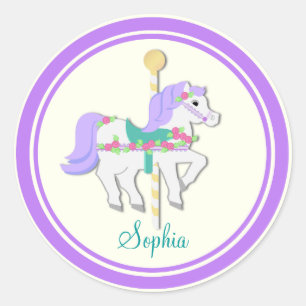Geschilderd Pony Paarse en Rozen Carrousel Ronde Sticker