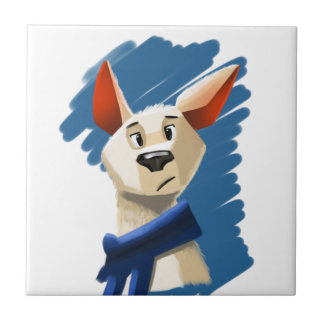 geschilderd portret van een hond op blauwe achterg tegeltje