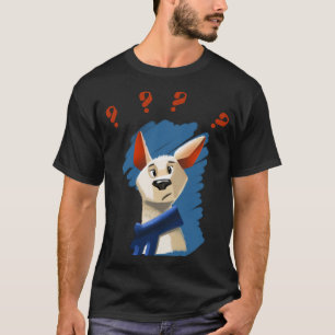 Geschilderd portret van vragende hond op blauwe ac t-shirt