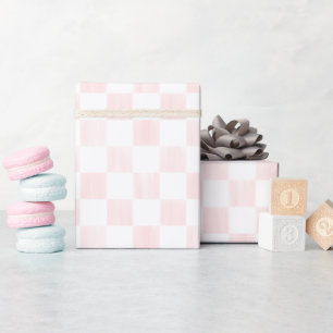 Geschilderd Roze en Wit Geruit Dambord Patroon Cadeaupapier