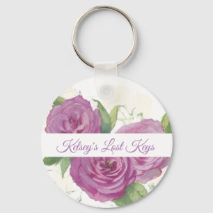 Geschilderd roze, mauve rozen op crème personalise sleutelhanger