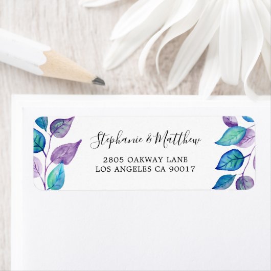 Geschilderd Turquoise Paarse Blad Waterverf Blad Etiket (Insitu)
