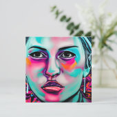 Geschilderd vrouwengezicht en scheur | Blauwgroen (Staand voorkant)