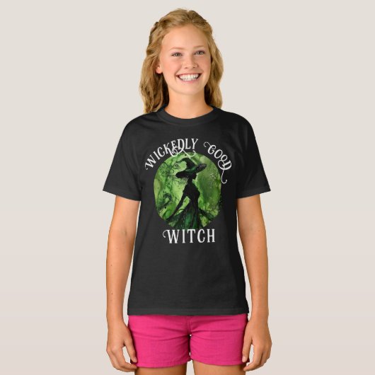 Geschilderd Wickedly Goede Heks Groen & Zwart T-shirt (Voorkant volledig)