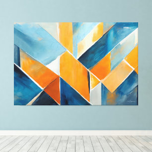 Geschilderde abstracte kunst in blauw oranje canvas afdruk