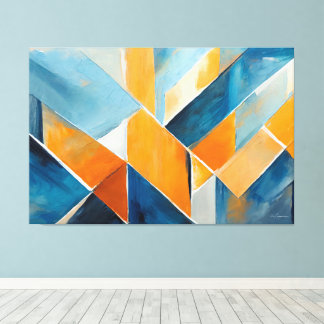 Geschilderde abstracte kunst in blauw oranje  canvas afdruk