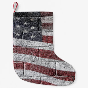 Geschilderde Amerikaanse vlag op bakstenen muurtex Kleine Kerstsok