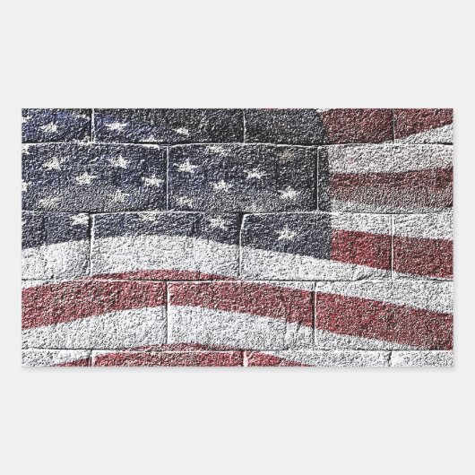 Geschilderde Amerikaanse vlag op bakstenen muurtex Rechthoekige Sticker (Voorkant)