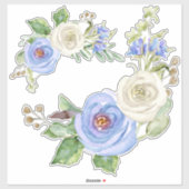 Geschilderde Aquarel Lucht Blauw en Witte Roos Blo Sticker (Vel)