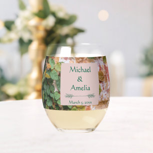Geschilderde bakstenen Green Ivy Wedding Stemloos Wijnglas Zonder Voet