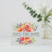 Geschilderde Bloemen Grijs Bruiloft bewaar de datu Aankondigingskaart (Staand voorkant)