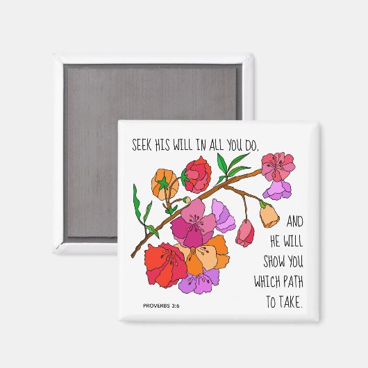Geschilderde bloemen, met vers van Proverbs 3:6 Magneet (Voorkant / Achterkant)