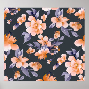 Geschilderde bloemen Naadloze Achtergrond Poster