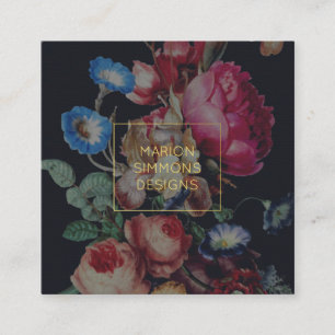 Geschilderde  Bloemen op Black Square Business Vierkante Visitekaartje