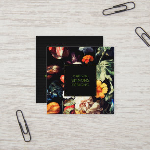Geschilderde  Bloemen op Black Square Business Vierkante Visitekaartje