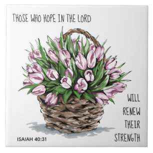 Geschilderde bloemen, vers van Isaiah 40:31 Tegeltje