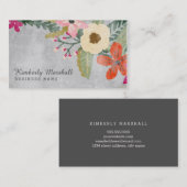 Geschilderde bloemen Visitekaartje / grijs (Voorkant / Achterkant)