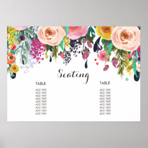 Geschilderde bloemen zitplaatskaart poster