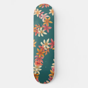 Geschilderde bloemenkrans op turquoise skateboard