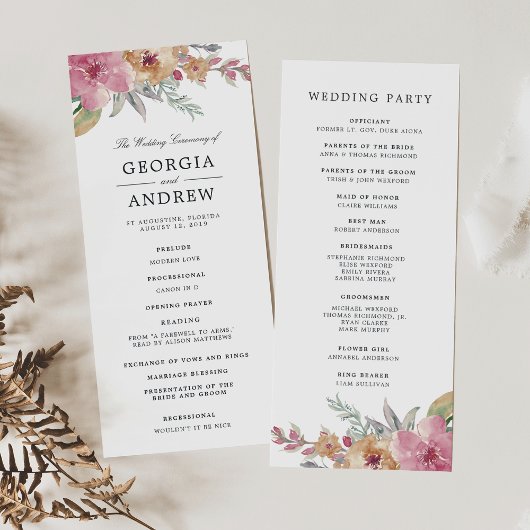 Geschilderde Blooms Huwelijksceremonie Programma