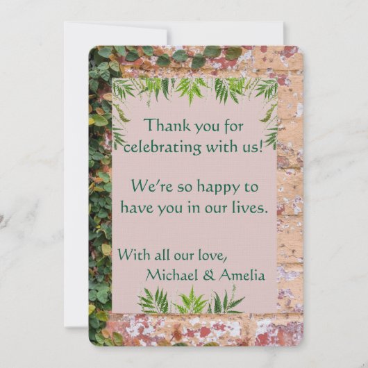 Geschilderde Bricks Green Ivy Wedding Bedankt Card (Voorkant)