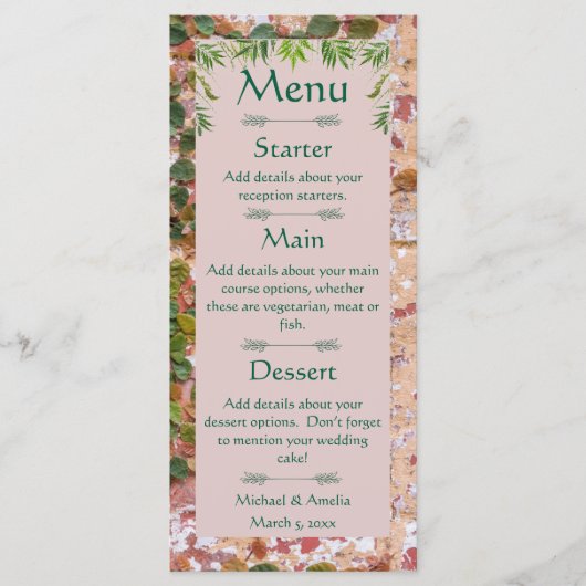 Geschilderde Bricks Green Ivy Wedding Menu (Voorkant)