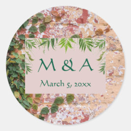 Geschilderde Bricks Green Ivy Wedding Ronde Sticker