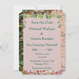 Geschilderde Bricks Green Ivy Wedding Save the Dat Date