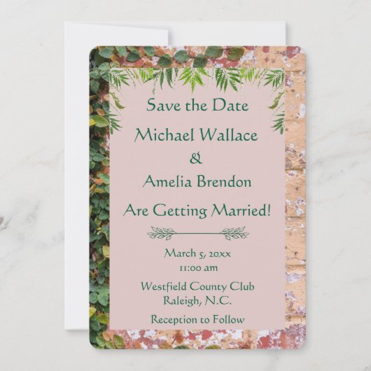 Geschilderde Bricks Green Ivy Wedding Save the Dat Date (Voorkant)