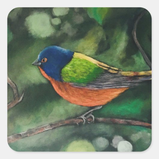 Geschilderde Bunting Bird Vierkante Sticker (Voorkant)