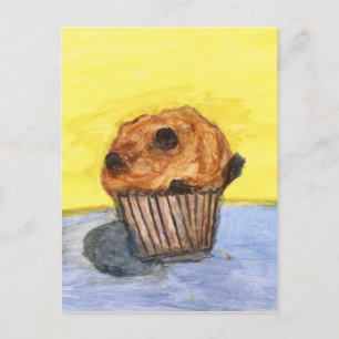 Geschilderde chocoladechipsmuffin-prentbriefkaart briefkaart