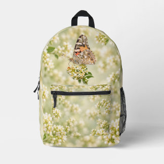 Geschilderde Dame Vlinder op Witte Bloemen Bedrukte Rugzak