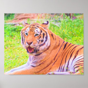Geschilderde Digitale Siberische Tijger Poster