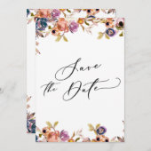 Geschilderde Florals Luxe Kalligrafie Save the Dat Kaart (Voorkant / Achterkant)