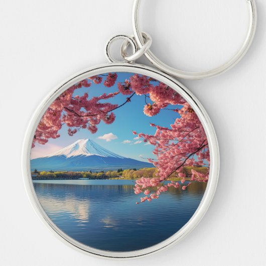 Geschilderde Fuji berg in kersenbloesem seizoen Sleutelhanger (Voorkant)