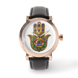 Geschilderde Gouden Hamsa Amethist Robijn Derde Oo Horloge