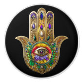 Geschilderde Gouden Hamsa Amethist Robijn Derde Oo Keramische Knop (Voorkant)