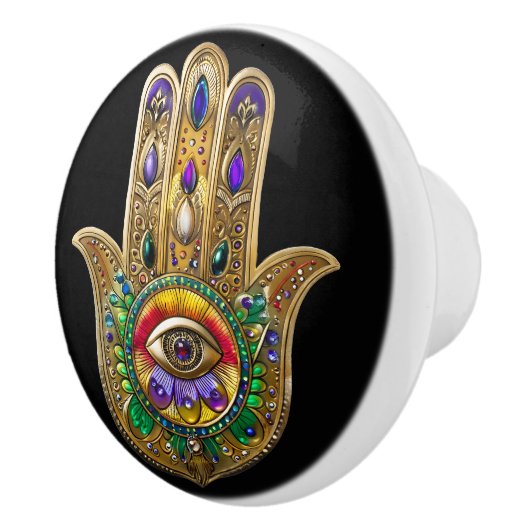 Geschilderde Gouden Hamsa Amethist Robijn Derde Oo Keramische Knop (Rechts)